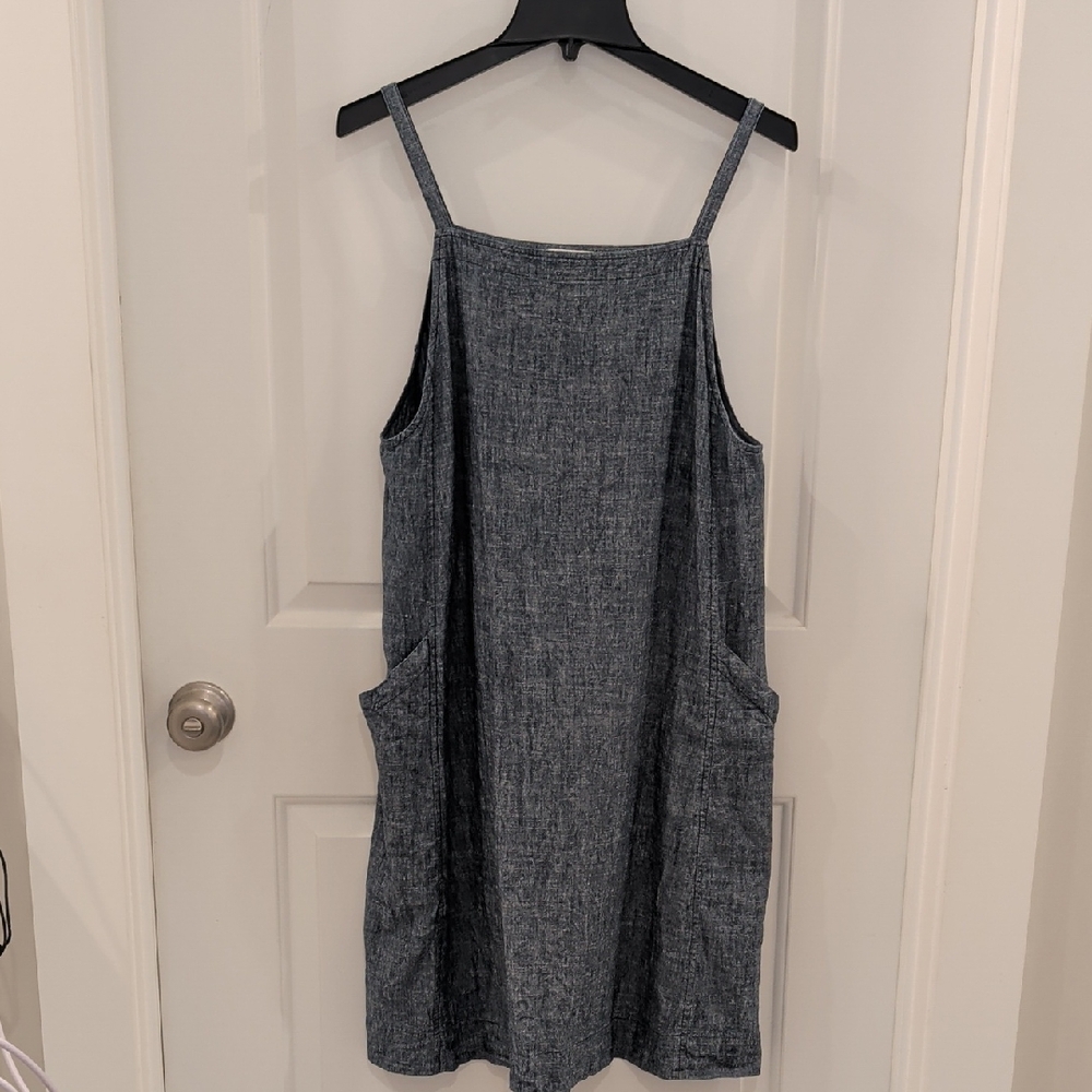 Eileen Fisher Blue Denim Color Hemp & Organic Cotton Overall Dress
